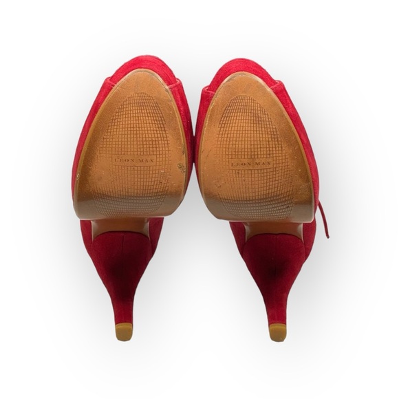 Leon Max 𖣴 Link Suede Platform Gladiator Stilettos Heels 𖣴 Fire Engine Red 𖣴 SJP - Picture 13 of 16